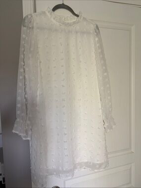 White Swiss Dot Long Sleeve Mini Dress